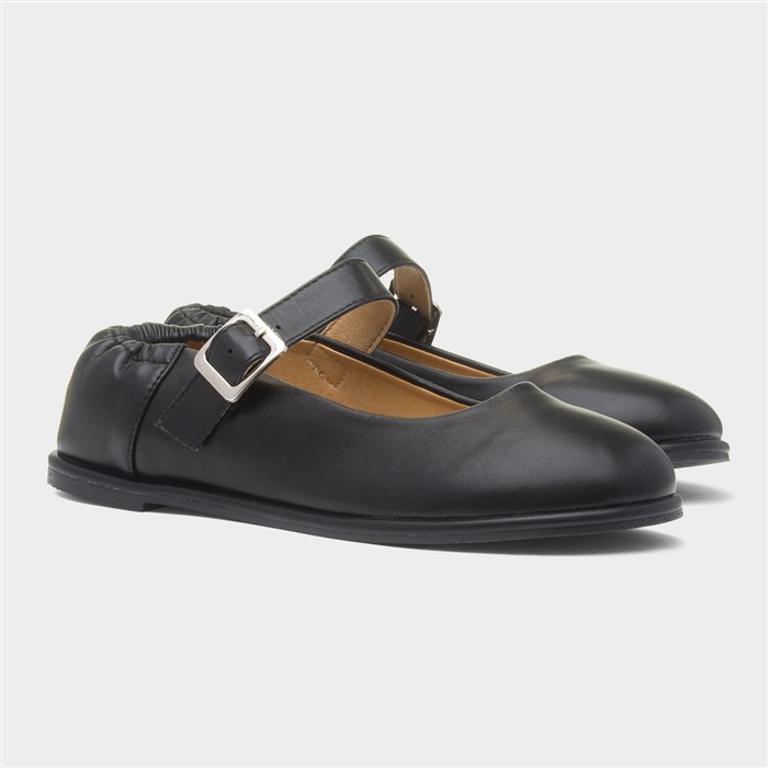 Liza Womens Black Buckle Flat Ballerina Shoe