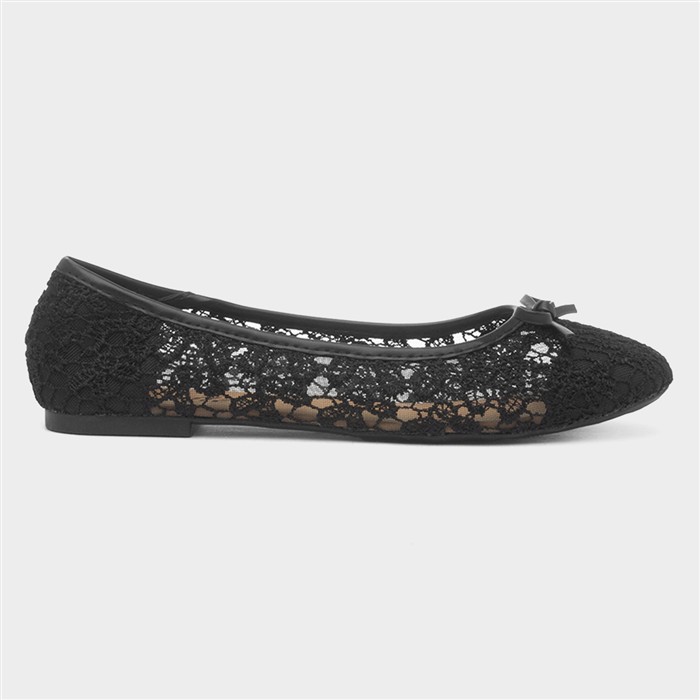 Womens Black Lace Bow Ballerina Shoe