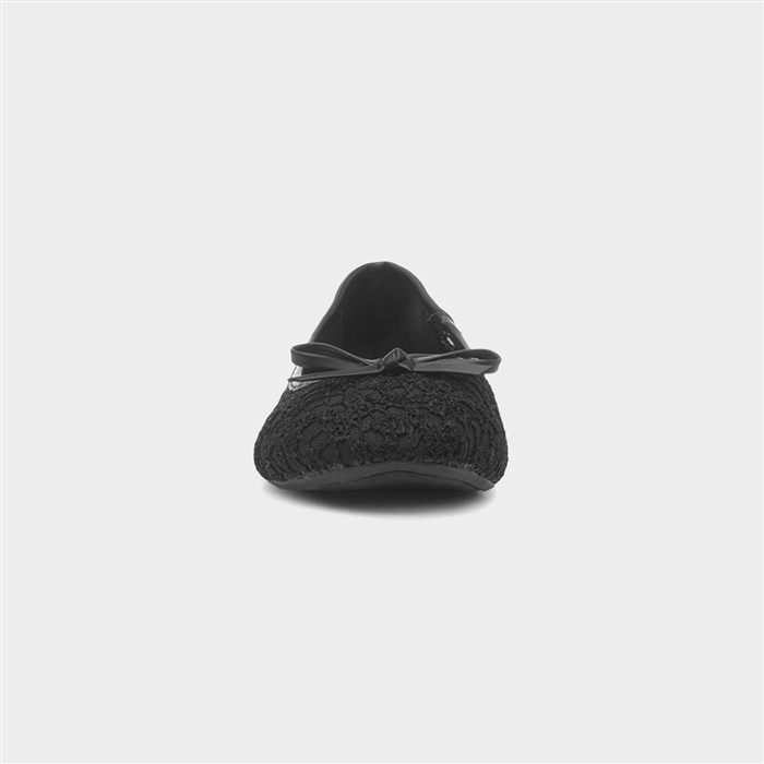 Womens Black Lace Bow Ballerina Shoe