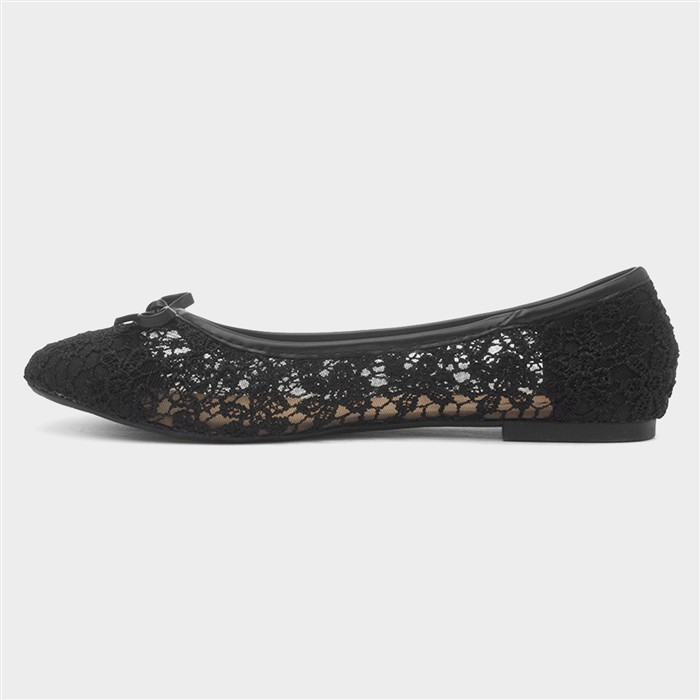 Womens Black Lace Bow Ballerina Shoe