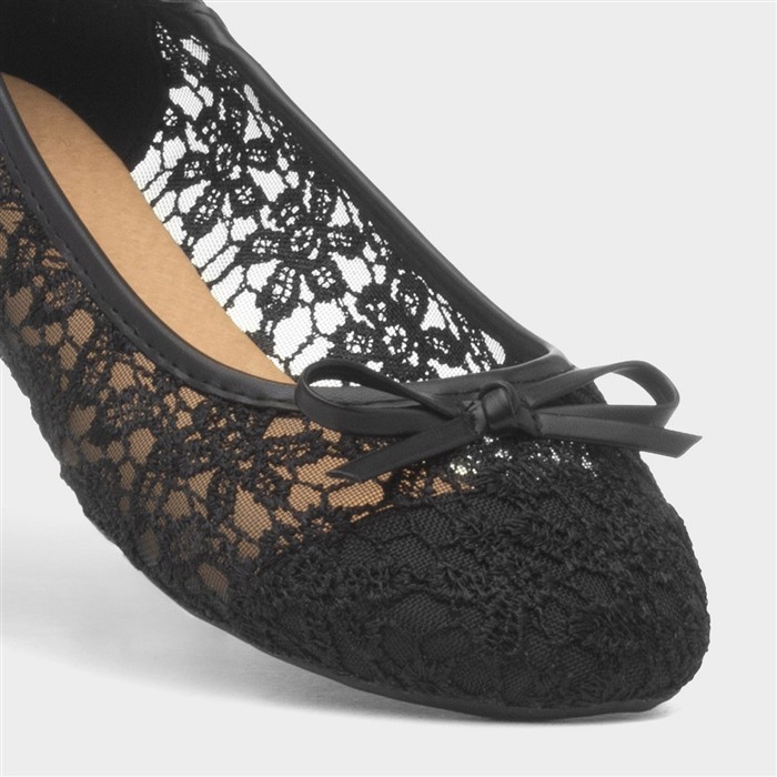 Womens Black Lace Bow Ballerina Shoe