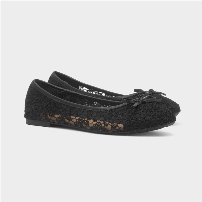 Womens Black Lace Bow Ballerina Shoe
