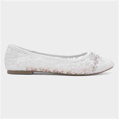 Womens White Lace Bow Ballerina Shoe