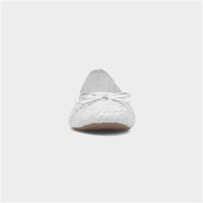 Womens White Lace Bow Ballerina Shoe