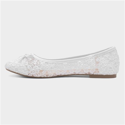 Womens White Lace Bow Ballerina Shoe