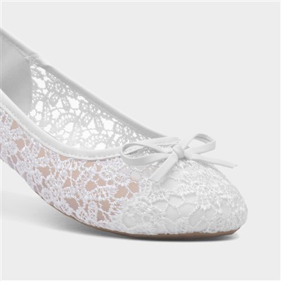 Womens White Lace Bow Ballerina Shoe