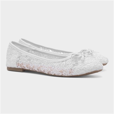 Womens White Lace Bow Ballerina Shoe