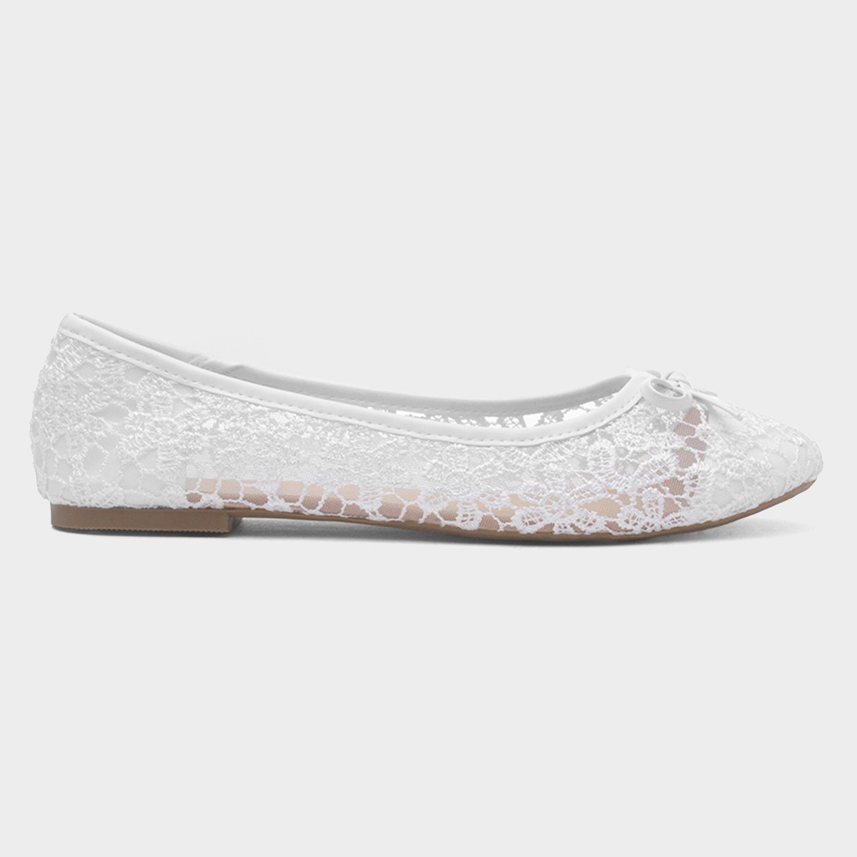 Womens White Lace Bow Ballerina Shoe