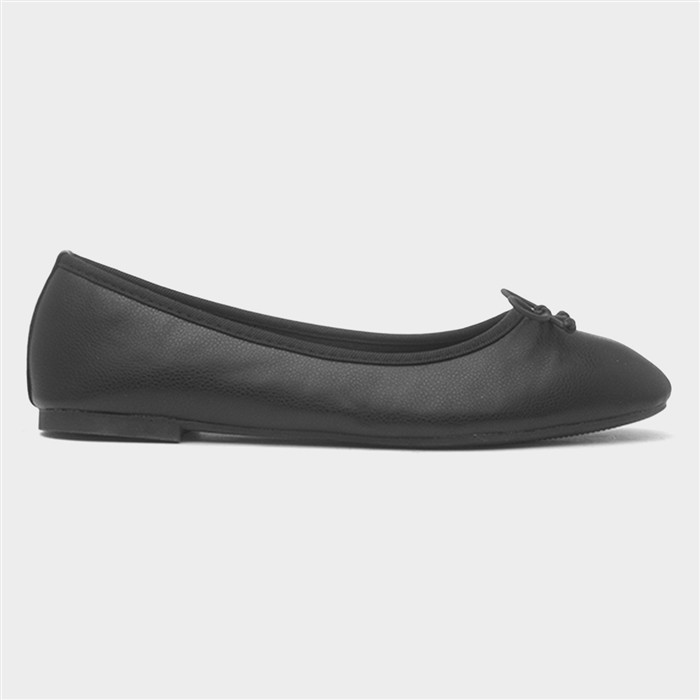 Womens Black Square Toe Bow Ballerina Shoe