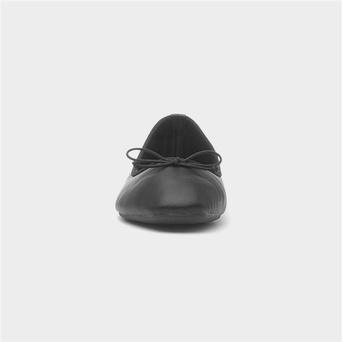 Womens Black Square Toe Bow Ballerina Shoe