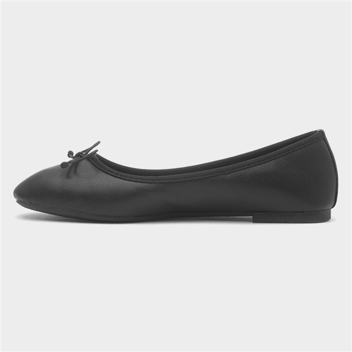 Womens Black Square Toe Bow Ballerina Shoe