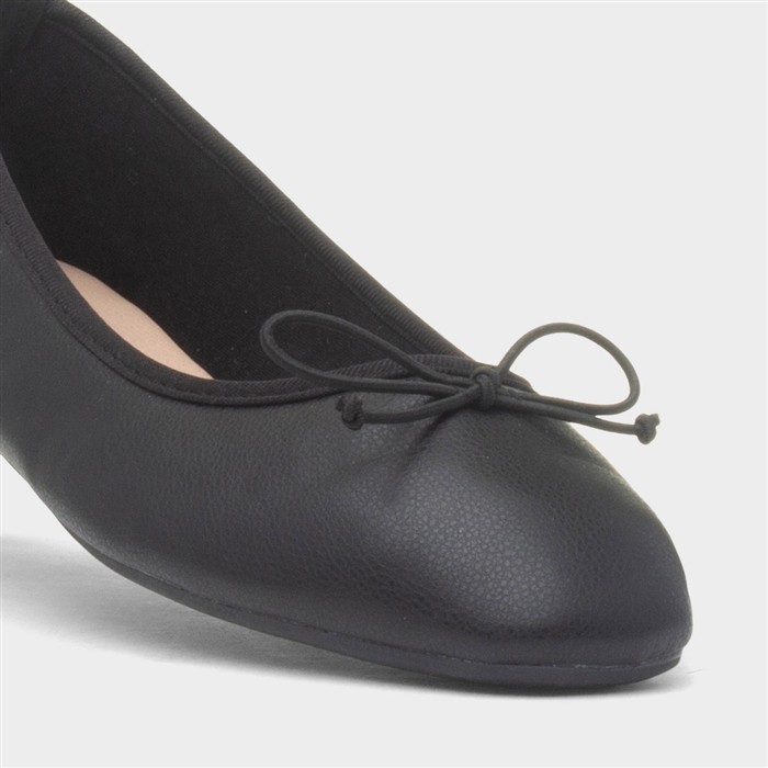 Womens Black Square Toe Bow Ballerina Shoe