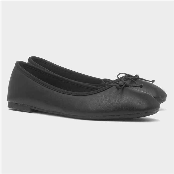 Womens Black Square Toe Bow Ballerina Shoe