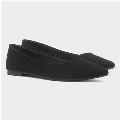 Womens Black Pointed Toe Slip On Ballerina