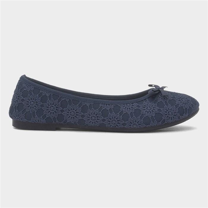 Womens Blue Lace Slip On Ballerina Shoe