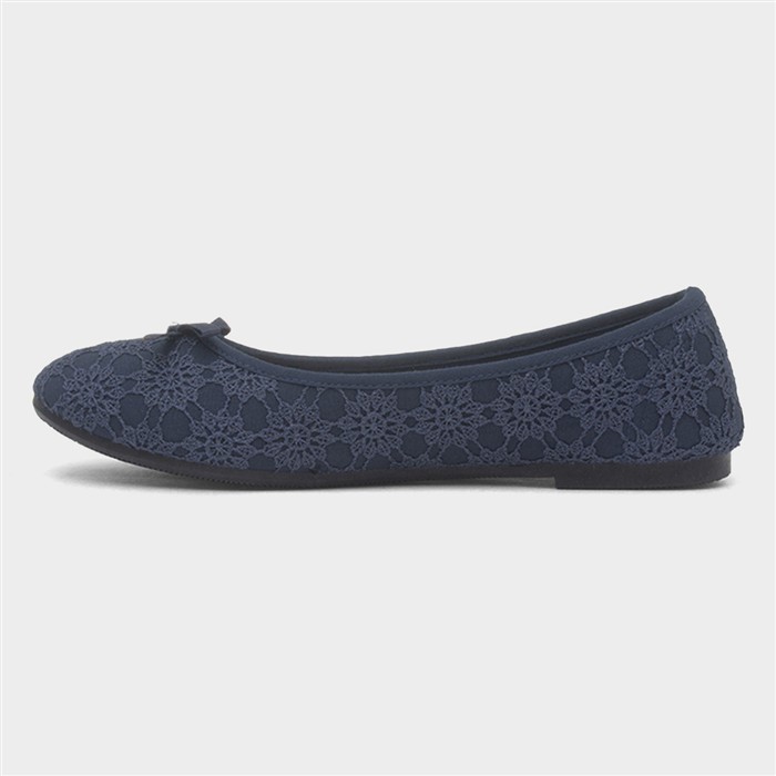 Womens Blue Lace Slip On Ballerina Shoe