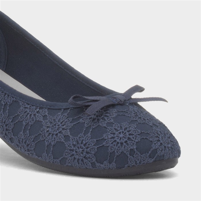 Womens Blue Lace Slip On Ballerina Shoe