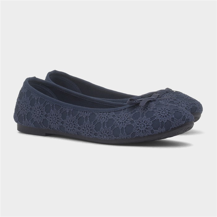 Womens Blue Lace Slip On Ballerina Shoe