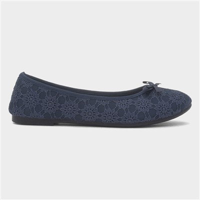 Womens Blue Lace Slip On Ballerina Shoe