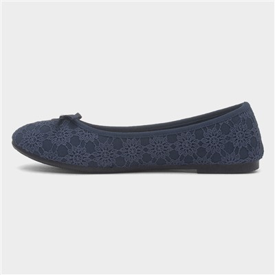 Womens Blue Lace Slip On Ballerina Shoe