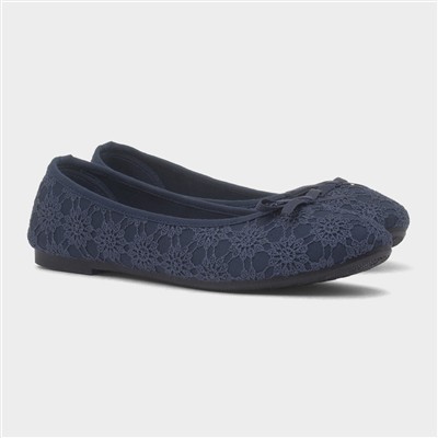 Womens Blue Lace Slip On Ballerina Shoe