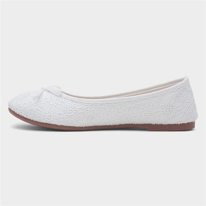 Womens White Lace Slip On Ballerina Shoe