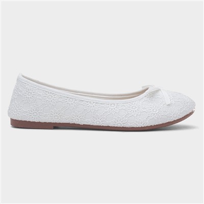 Womens White Lace Slip On Ballerina Shoe