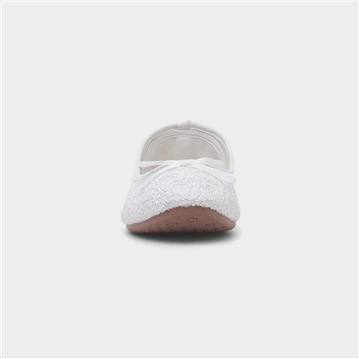 Womens White Lace Slip On Ballerina Shoe