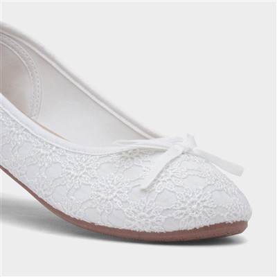 Womens White Lace Slip On Ballerina Shoe