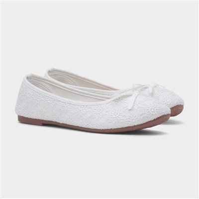 Womens White Lace Slip On Ballerina Shoe