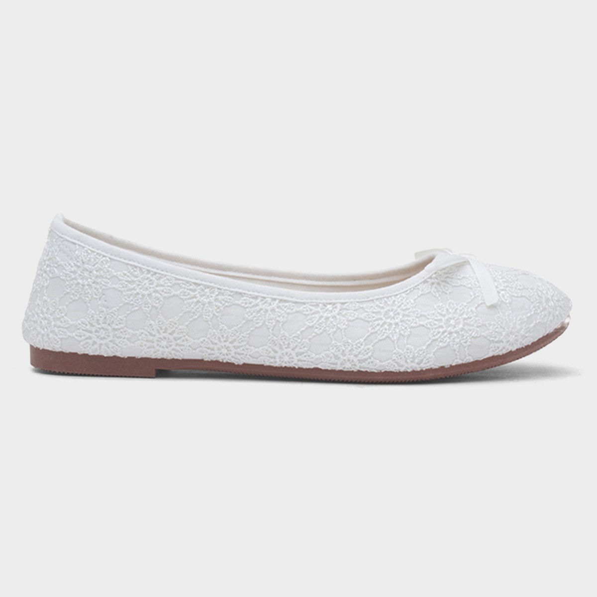 Womens White Lace Slip On Ballerina Shoe