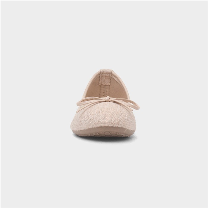 Womens Beige Bow Ballerina Slip On Shoe