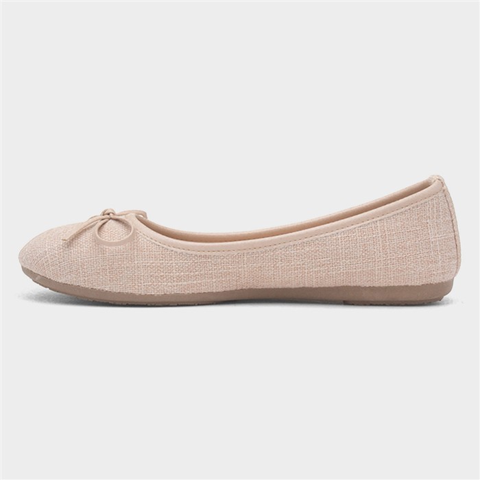 Womens Beige Bow Ballerina Slip On Shoe