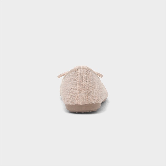 Womens Beige Bow Ballerina Slip On Shoe