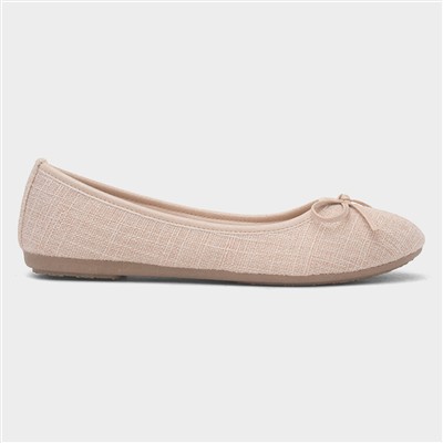 Womens Beige Bow Ballerina Slip On Shoe