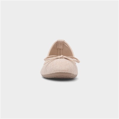 Womens Beige Bow Ballerina Slip On Shoe