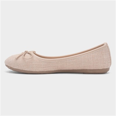 Womens Beige Bow Ballerina Slip On Shoe