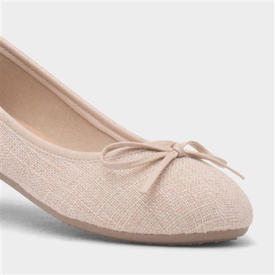 Womens Beige Bow Ballerina Slip On Shoe
