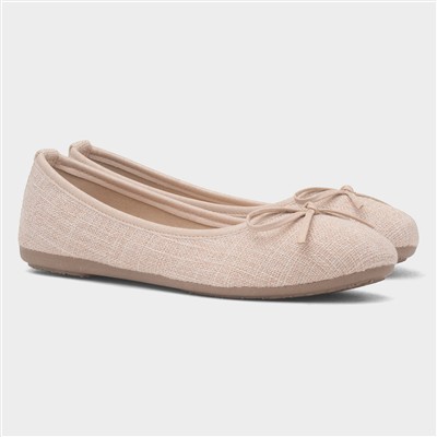 Womens Beige Bow Ballerina Slip On Shoe