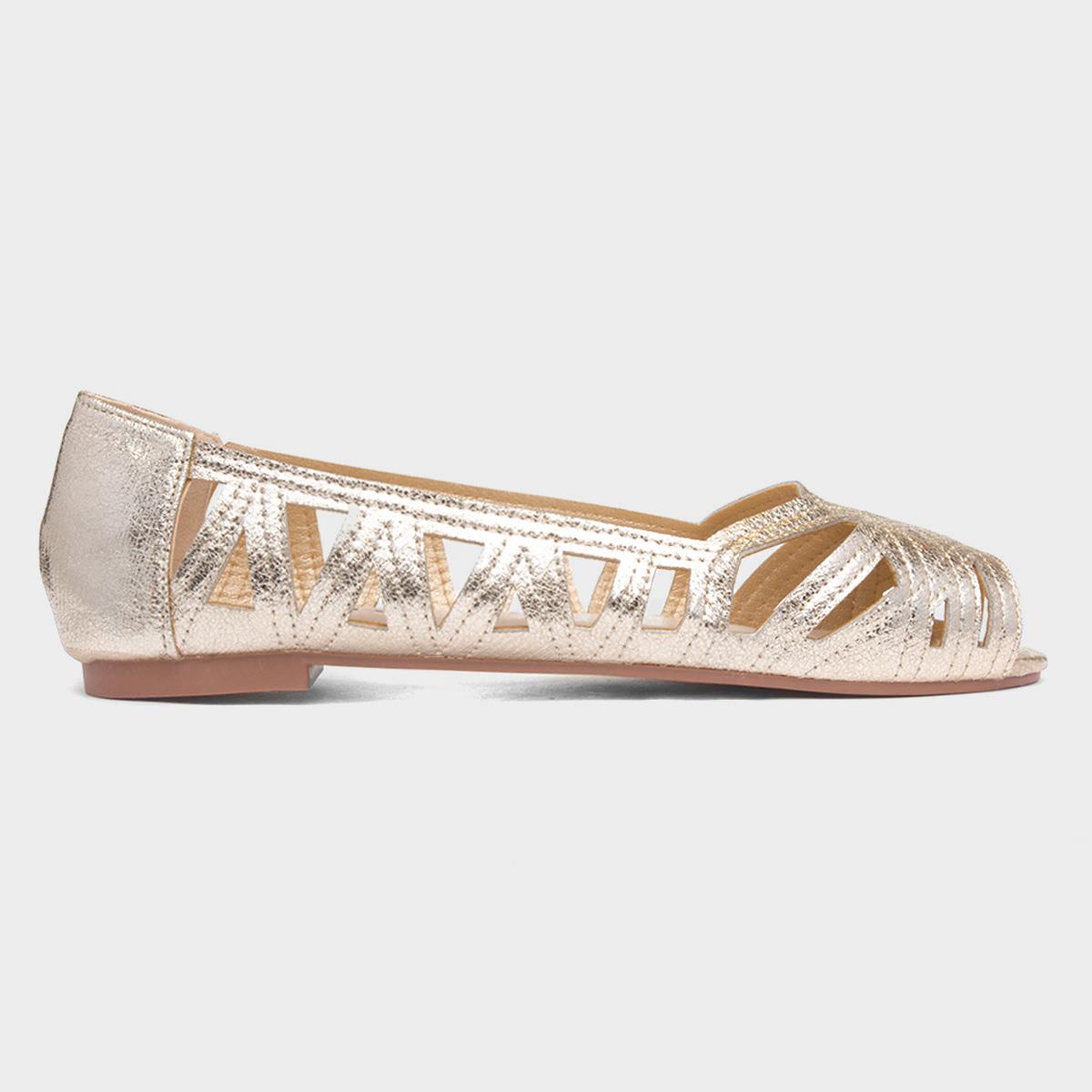 Renee Womens Gold Open Wide Fit Ballerina