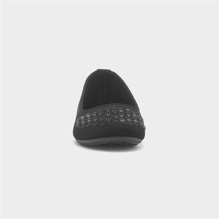 Womens Black Diamante Ballerina Shoe