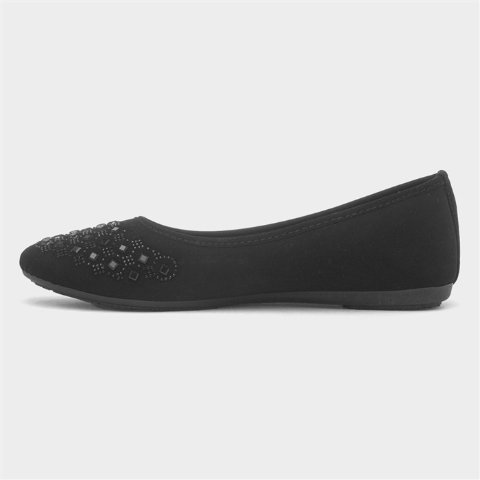 Womens Black Diamante Ballerina Shoe