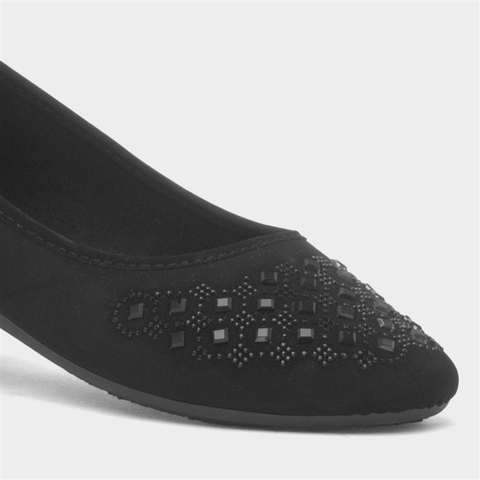 Womens Black Diamante Ballerina Shoe