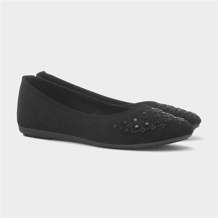 Womens Black Diamante Ballerina Shoe