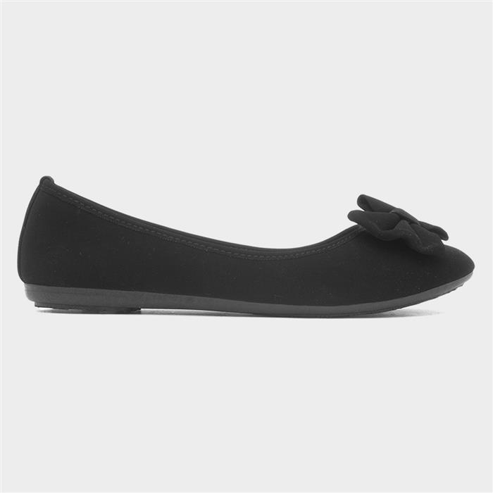 Womens Black Bow Ballerina Slip On Shoes