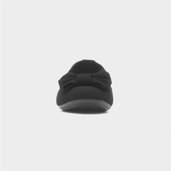 Womens Black Bow Ballerina Slip On Shoes