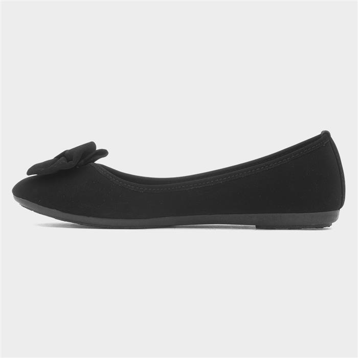 Womens Black Bow Ballerina Slip On Shoes