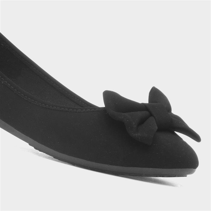 Womens Black Bow Ballerina Slip On Shoes