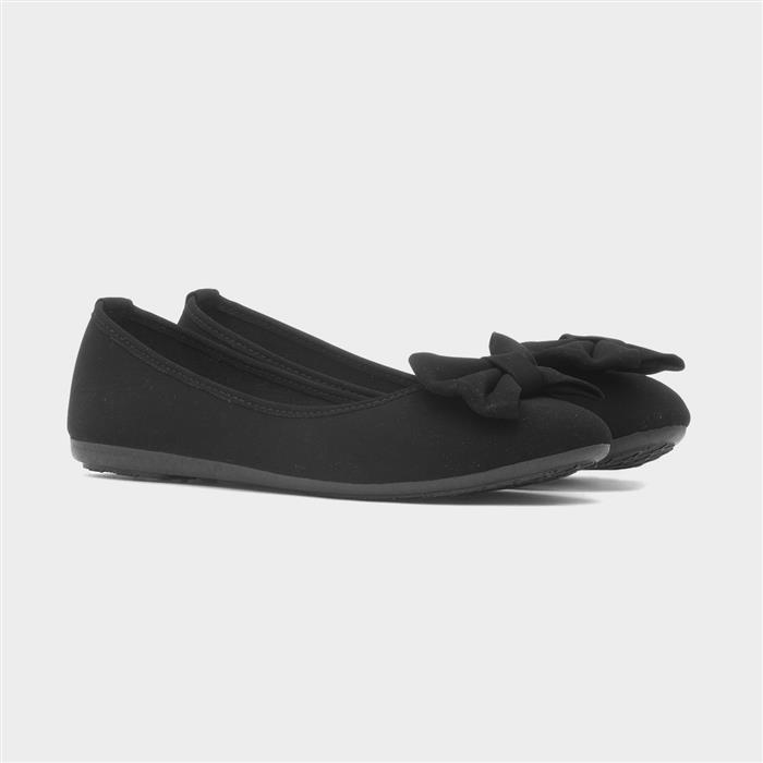 Womens Black Bow Ballerina Slip On Shoes