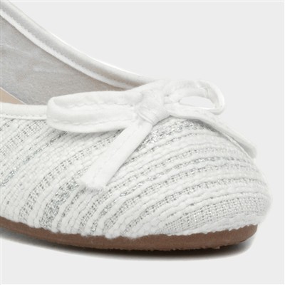 Womens White Bow Knitted Effect Ballerina
